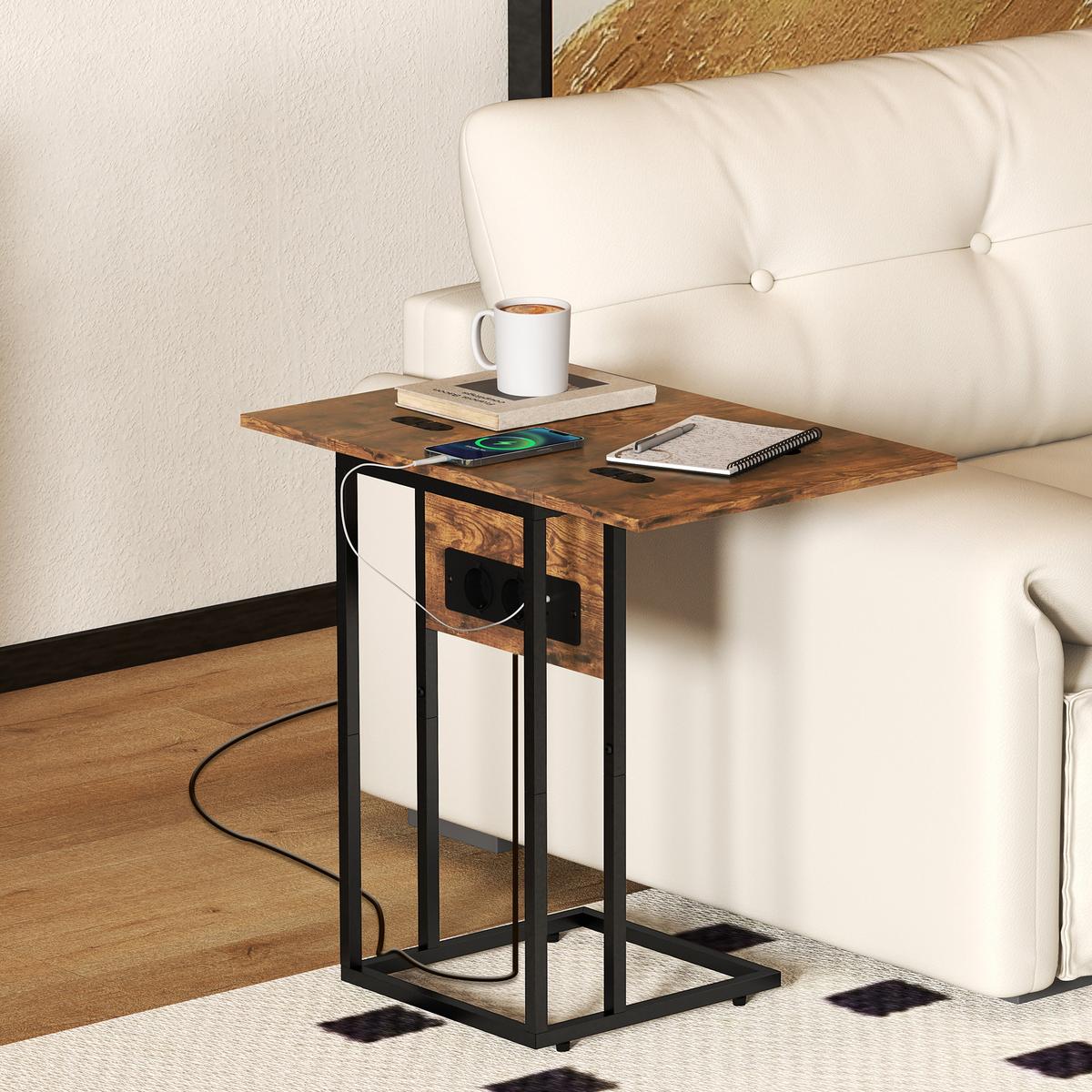 BEISTELLTISCH MDF Metall Rustikal-Braun - Schwarz/Braun, Holzwerkstoff/Metall (39/29/57cm) - HOMCOM