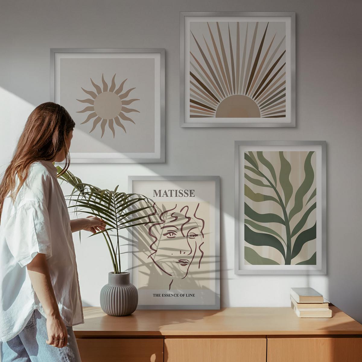 BILDER SET 4er Set - 50x50 cm & 40x60 cm Silberner Rahmen - Abstrakte Pflanzenmuster - Silberfarben, Kunststoff (50/50cm) - TULUP
