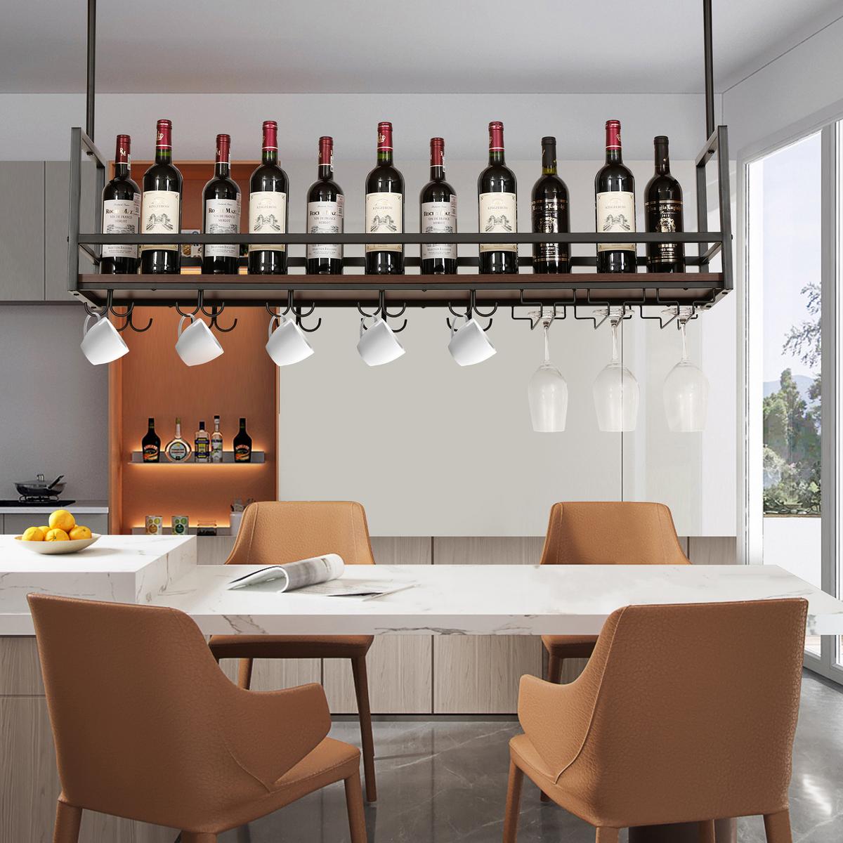 WEINREGAL Borejle - Walnussfarben/Schwarz, Holzwerkstoff/Metall (120/64.5/30cm) - [en.casa]