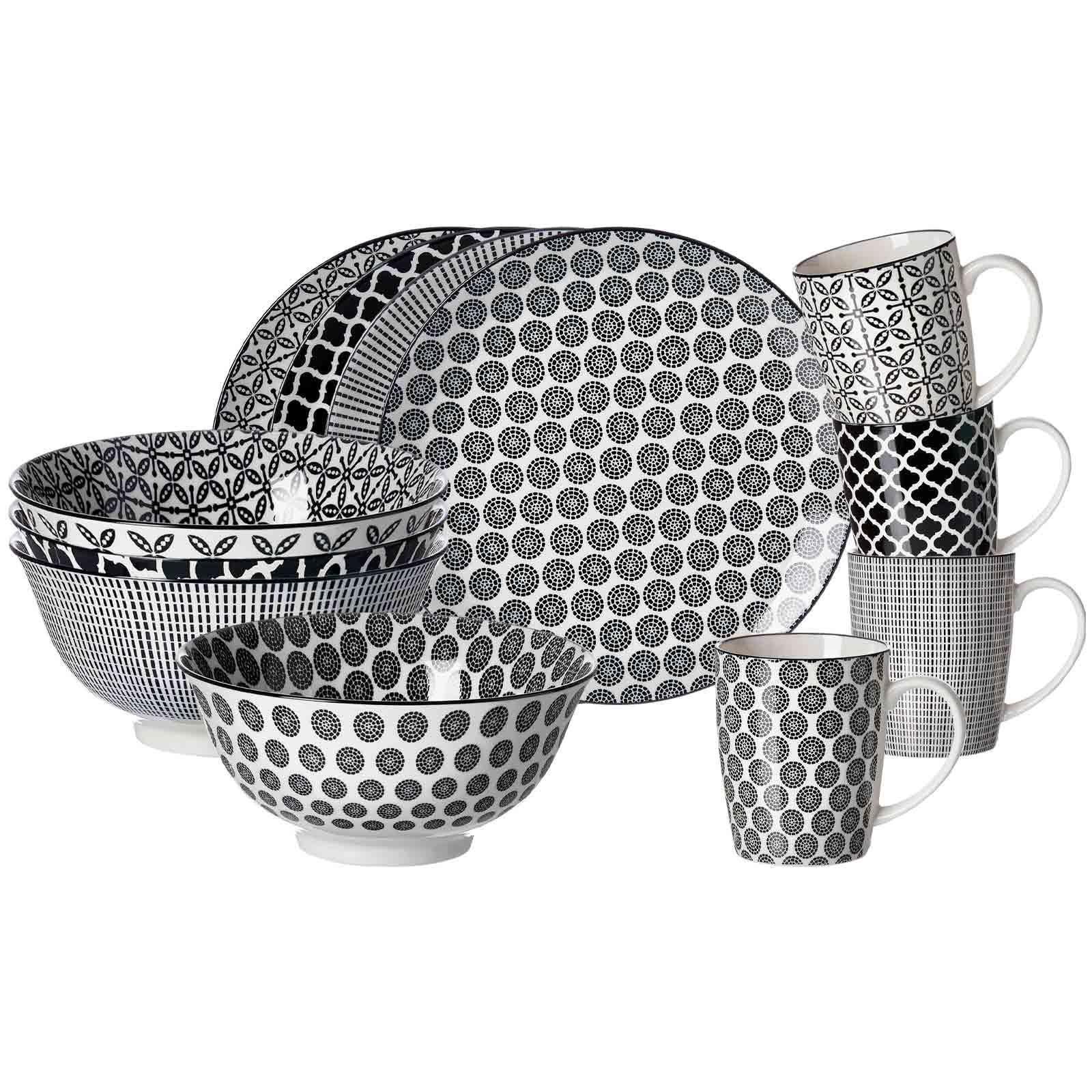 FRÜHSTÜCKSSET Takeo schwarz-weiß 12-tlg. - Schwarz/Weiß, Keramik (2/2/2cm) - Ritzenhoff Breker