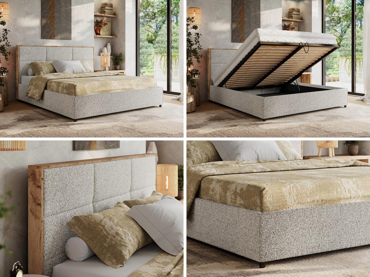 POLSTERBETT LERIO CLASSIC 140/200 - Hellgrau Strukture - Schaum-Matratze - Hellgrau, Textil (140/200cm) - MKS