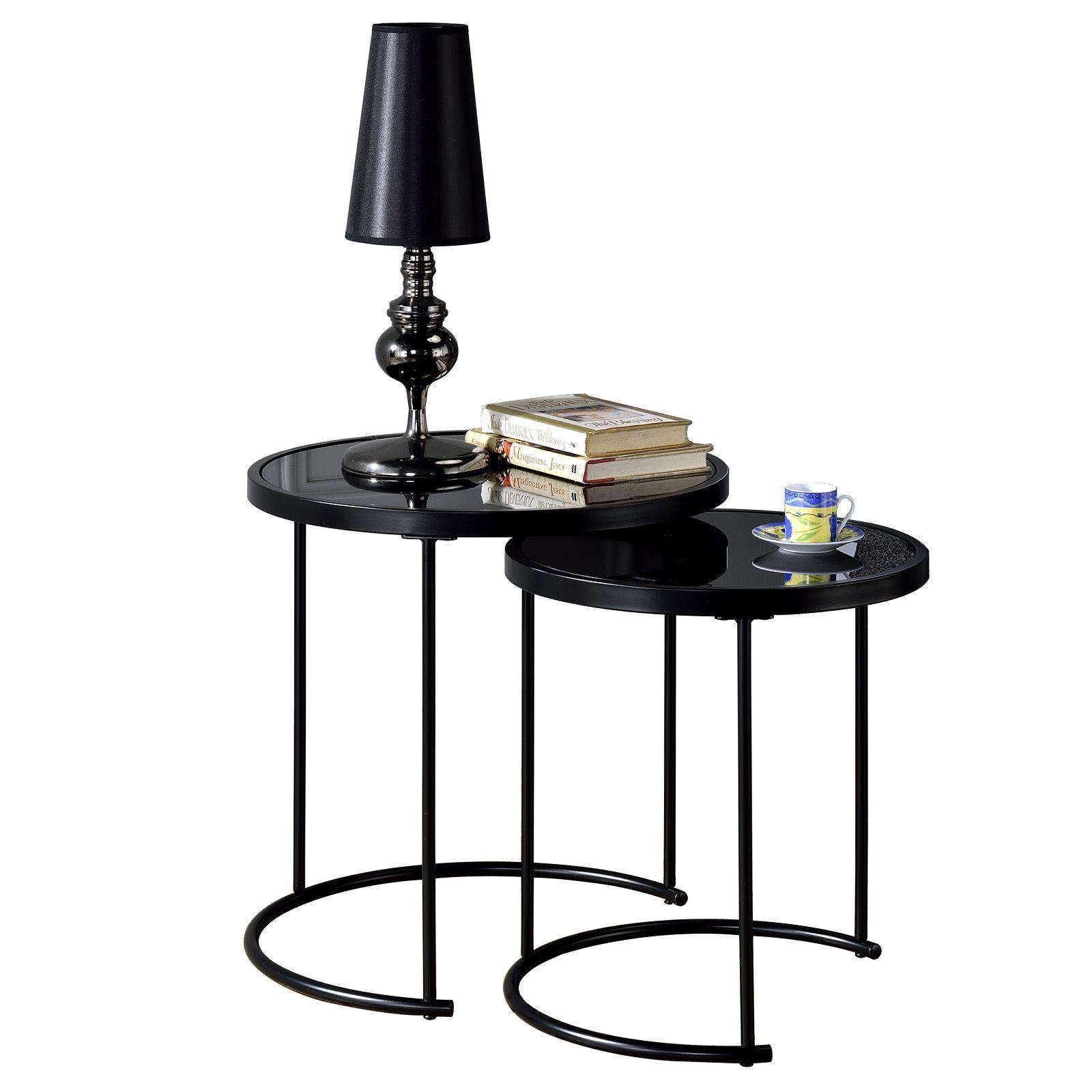 COUCHTISCHSET LEYRE 2er Set schwarz - Schwarz, Glas (50/50/50cm) - IDIMEX