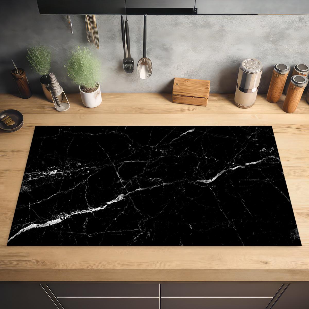 HERDABDECKPLATTE Marmoroptik - Schwarz - Luxus Ceranfeldabdeckung 90x52 cm - Grau, Kunststoff (90/52/0.2cm) - MuchoWow
