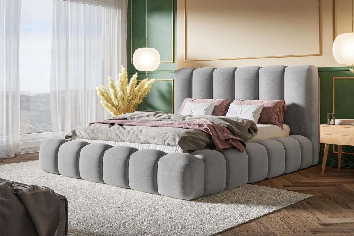 BETT 180x200 - Polsterbett mit Bettkasten und Metallrahmen - Modern Bett - Eleganter Jasmine-Stoff - Kollektion Nora Maxi - Grau - Grau, Holz/Textil (180/200cm) - Alpi-Möbel