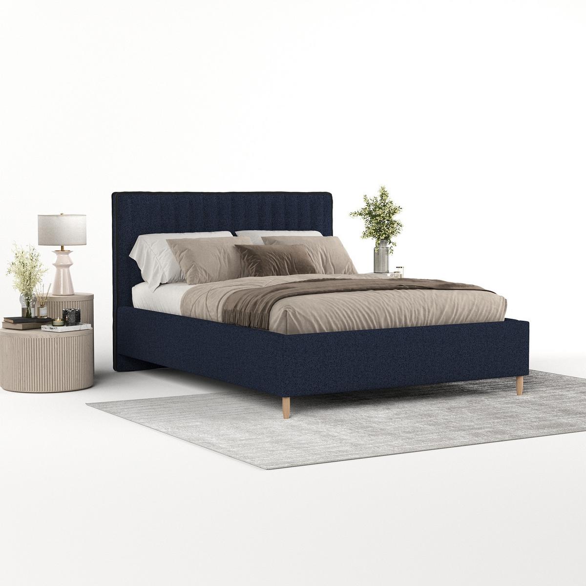 POLSTERBETT Aria 120/200 cm Marineblau im Riva Stoff - Naturfarben/Dunkelblau, Holz/Holzwerkstoff (120/200cm) - AltaBeds