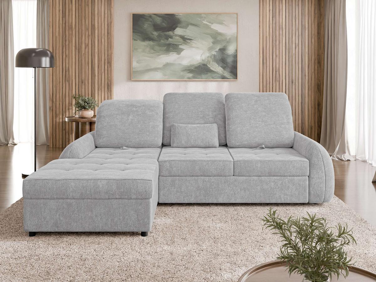 ECKSCHLAFSOFA Soreno, Seite: Links - Hellgrau/Schwarz, Holz/Kunststoff (255/176cm) - MIRJAN24