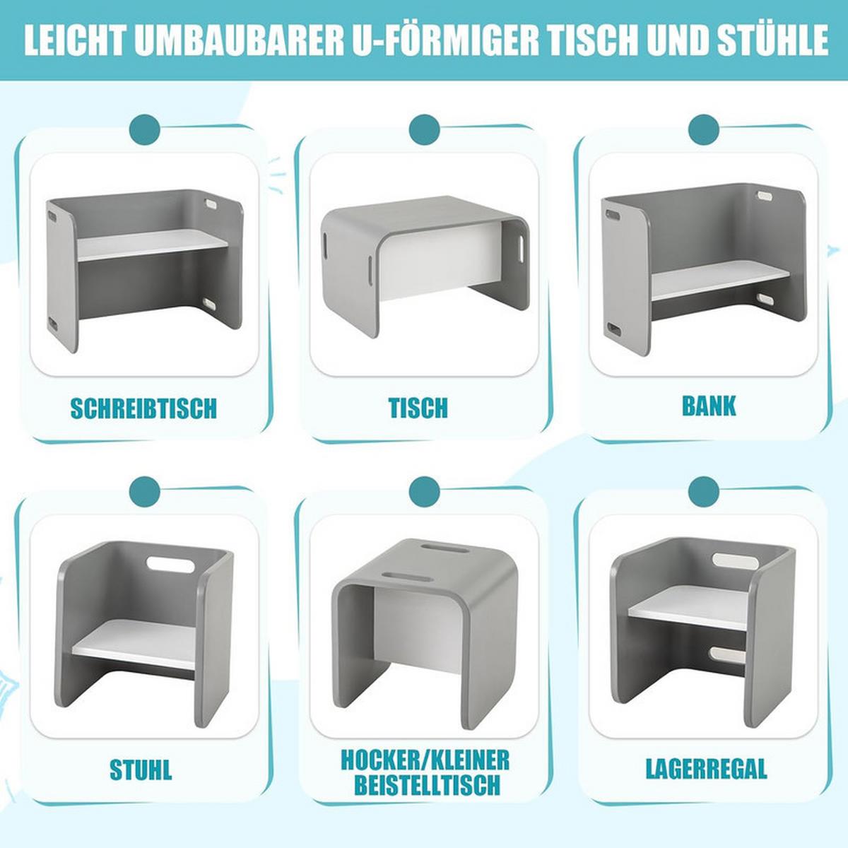 KINDERTISCH‑SET aus Birkenholz grau(3-tlg) - Grau, Holz (66/51/41cm) - COSTWAY