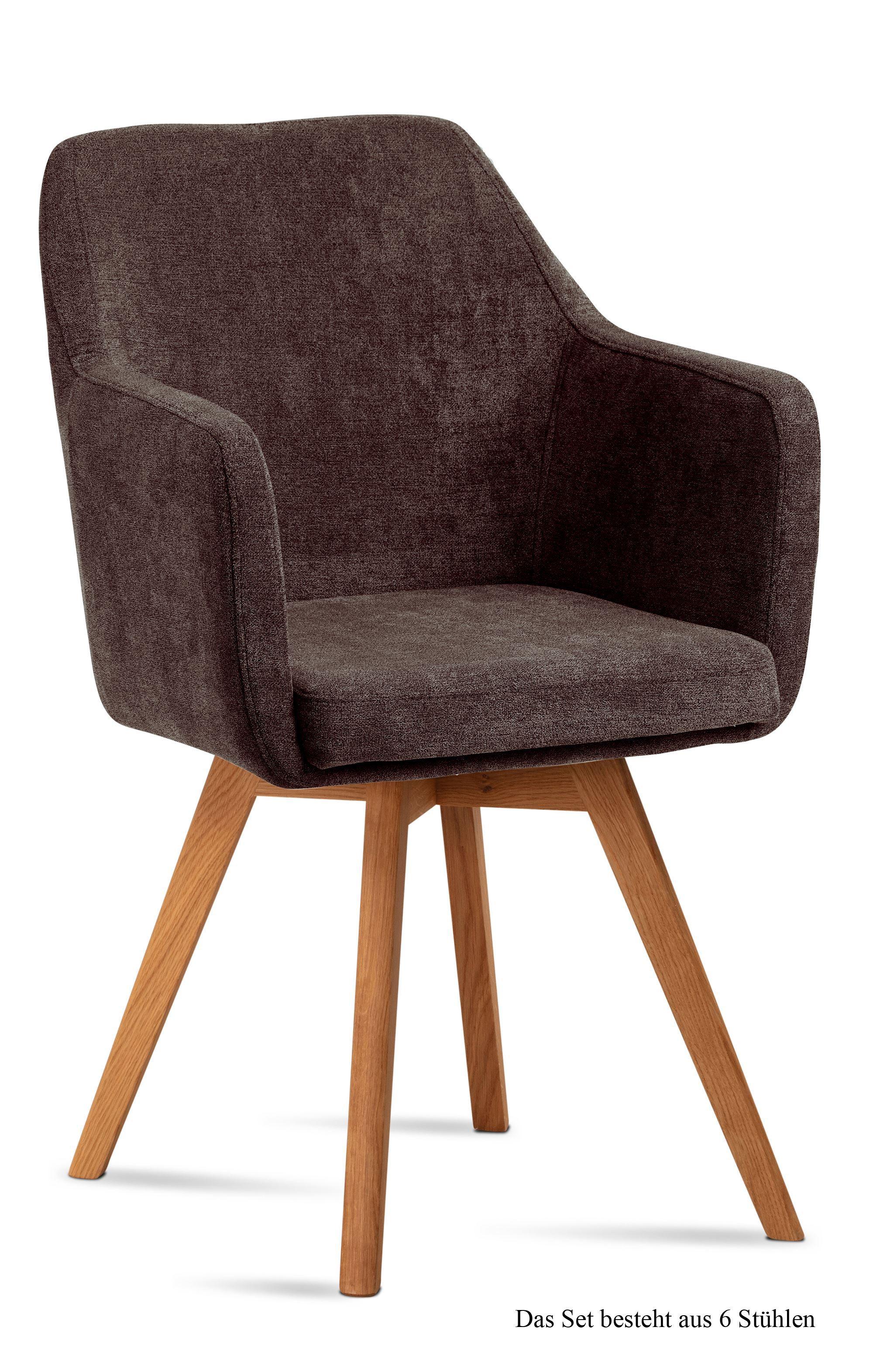 ARMLEHNSTUHL (6er-Set) Dolli 57x87x60 Eiche geölt/Braun - Eichefarben/Braun, Kunststoff (60/87/57cm) - 58aufmkessel