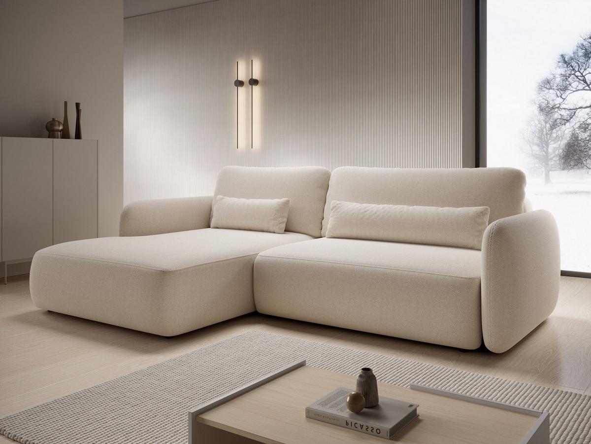 ECKSOFA ATTO Beige Jersey mit Schlaffunktion - Beige, Holz (243/163cm) - MASSENO
