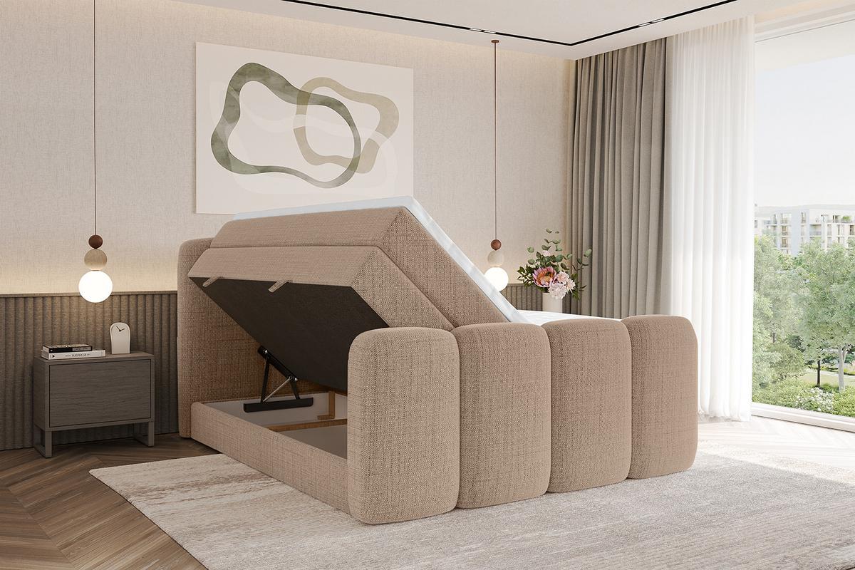 BOXBETT mit Matratze H3|H4 und Lattenrost - NINA-Z KING - 120x200 cm Aragon - Dunkelbeige - Cappuccino, Holzwerkstoff (120/200cm)