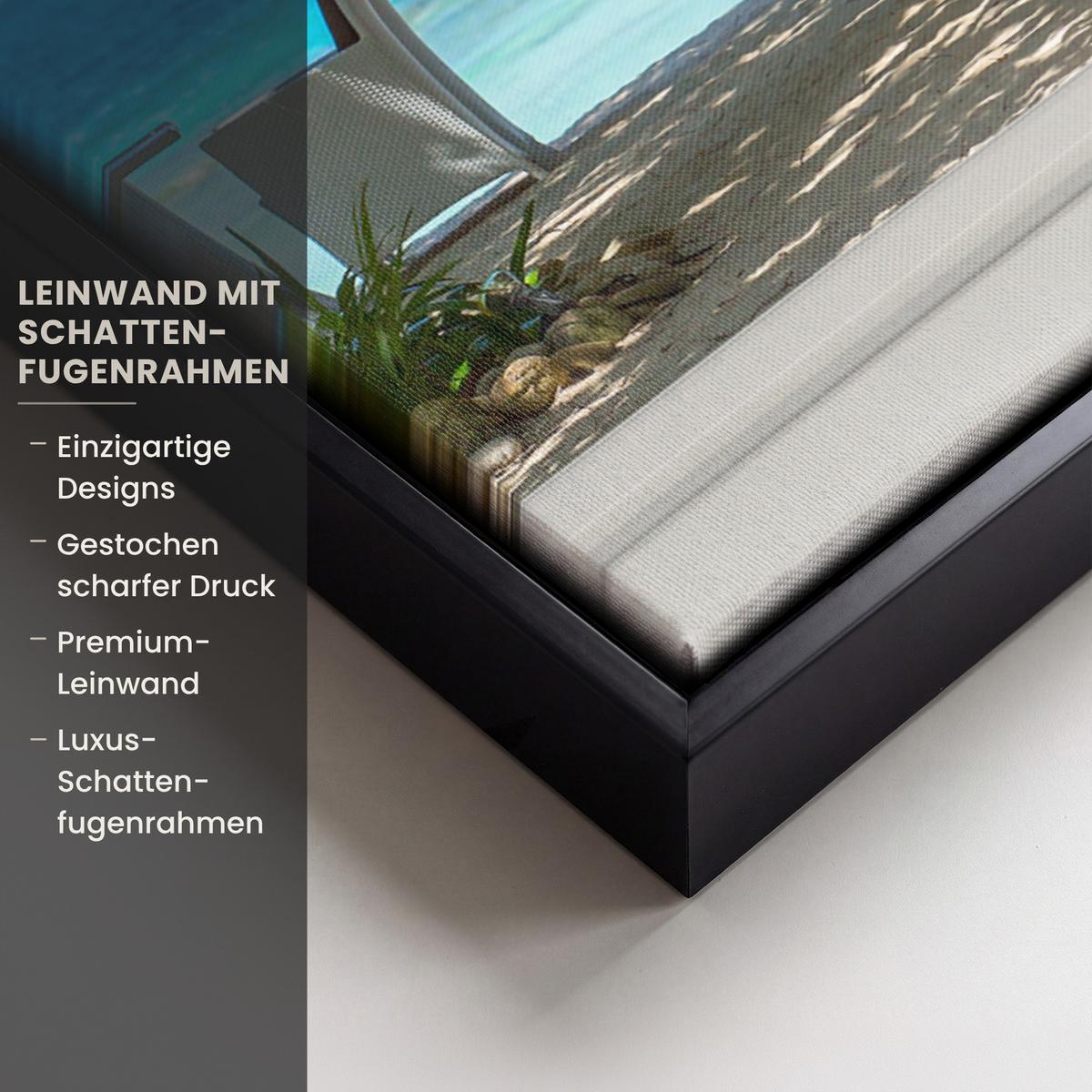 LEINWAND Bilder mit Rahmen - Aussicht - Baum - Meer - Palme - Hügel - Strand - Blau - 60x80 - Blau, Textil (60/80cm) - MuchoWow