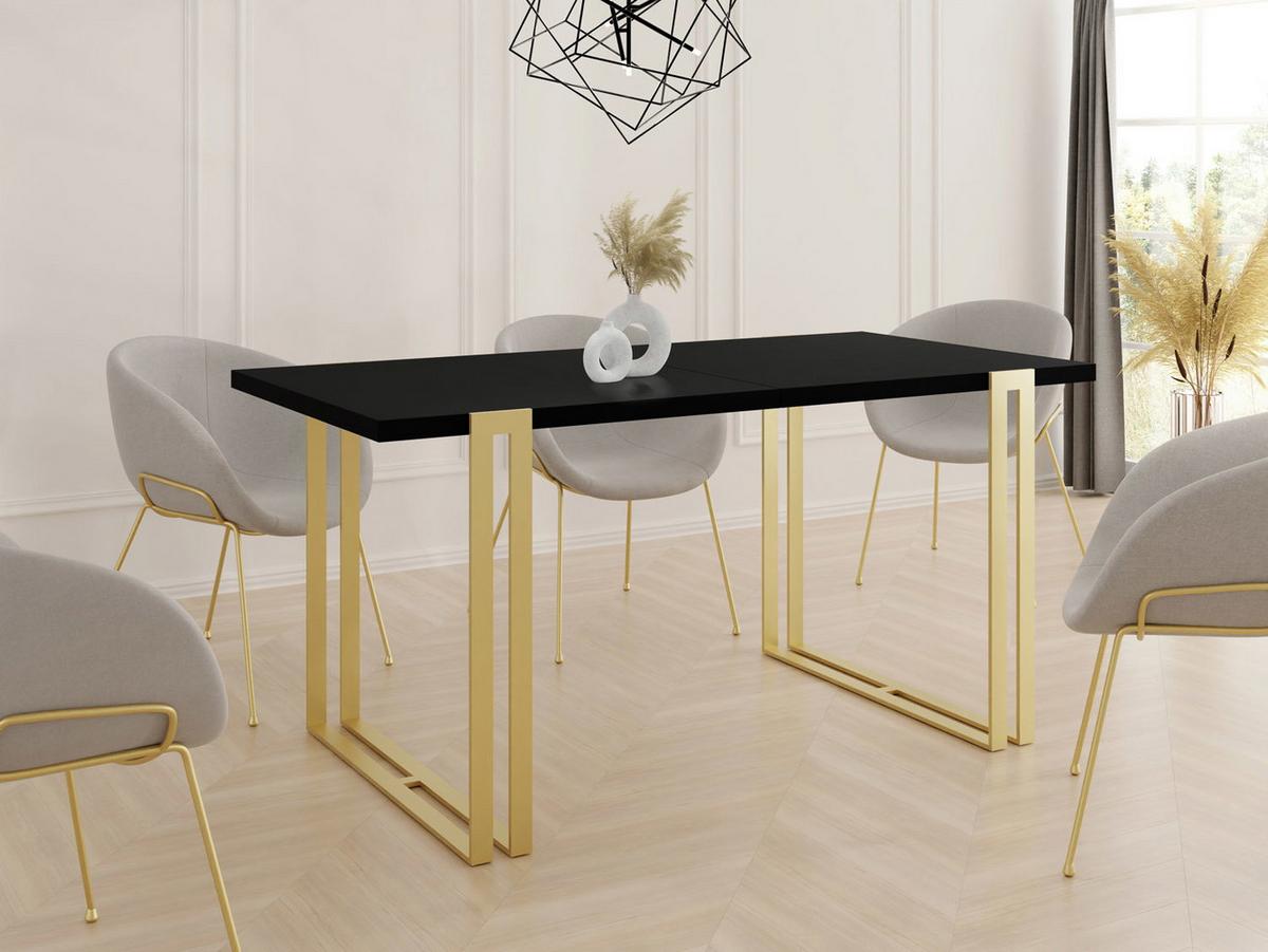ESSTISCH Stella rechteckig ausziehbar, Schwarz 120-220/80/76 cm - Goldfarben/Schwarz, Holzwerkstoff/Metall (80/220/76cm) - WFL GROUP