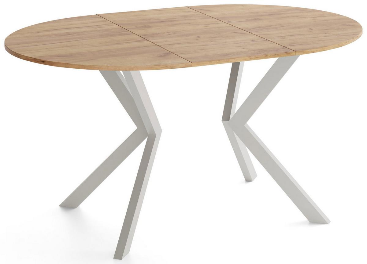 ESSTISCH Valio rund oval ausziehbar verlängerbar mit Metallbeinen in Kaschmir Grau, Eiche Braun 90-130/90/76 cm - Kaschmir/Beige, Holzwerkstoff/Metall (90/130/76cm) - WFL GROUP