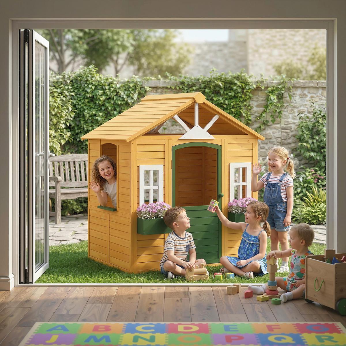 SPIELHAUS Tannenholz Braun - Braun, Holz (97/150/134.5cm) - AIYAPLAY