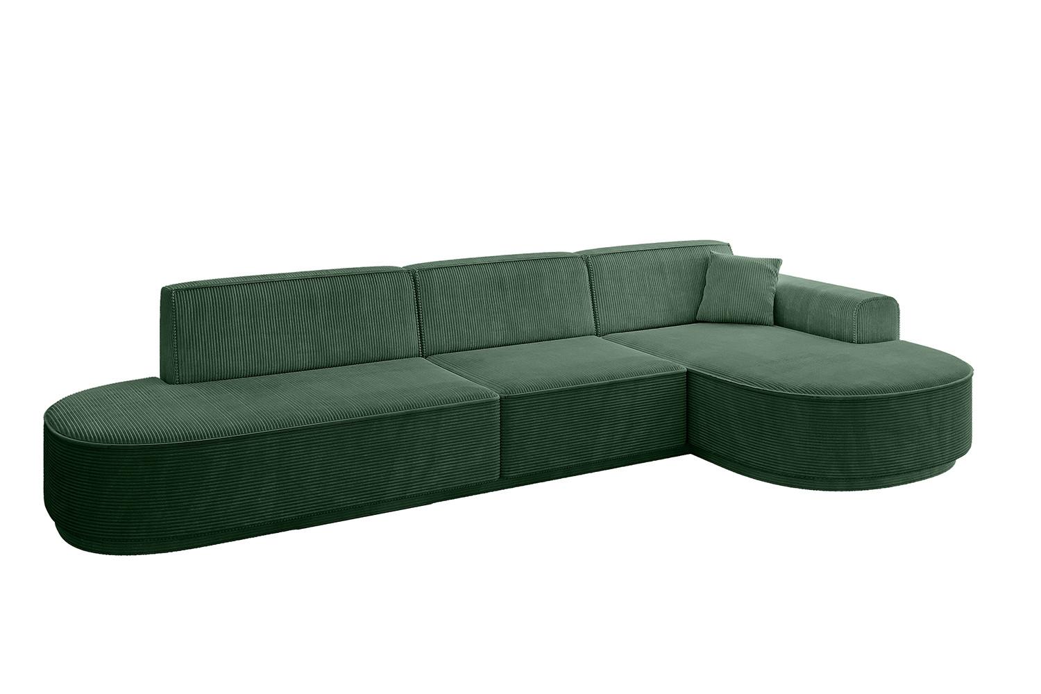 ECKSOFA Ottomane Rechts MARI-L2-v3 - 328x171x83 cm Grün Cord - Schwarz/Grün, Holzwerkstoff/Kunststoff (171/328cm) - ALTDECOR