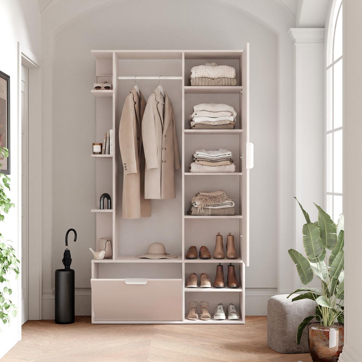 GARDEROBE mit Spiegel ELIOR - Beige, Holz (100/189.4/33cm) - Idohome