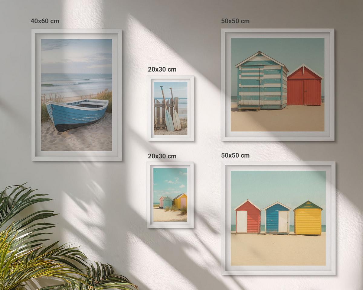 BILDER SET 5er Set - 50x50 cm & 20x30 cm & 40x60 cm Weißer Rahmen - Farbenfrohe Berge und Küstenstädte - Weiß, Kunststoff (40/60cm) - TULUP