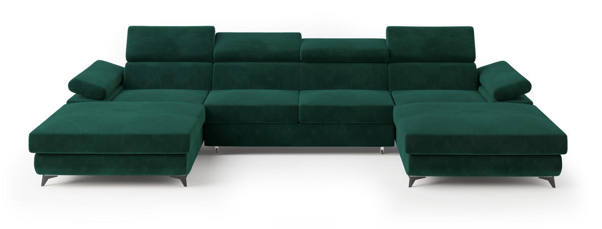WOHNLANDSCHAFT DETTI Grün Velours-Stoff mit Schlaffunktion - Grün, Holz (339/89/190cm) - MASSENO