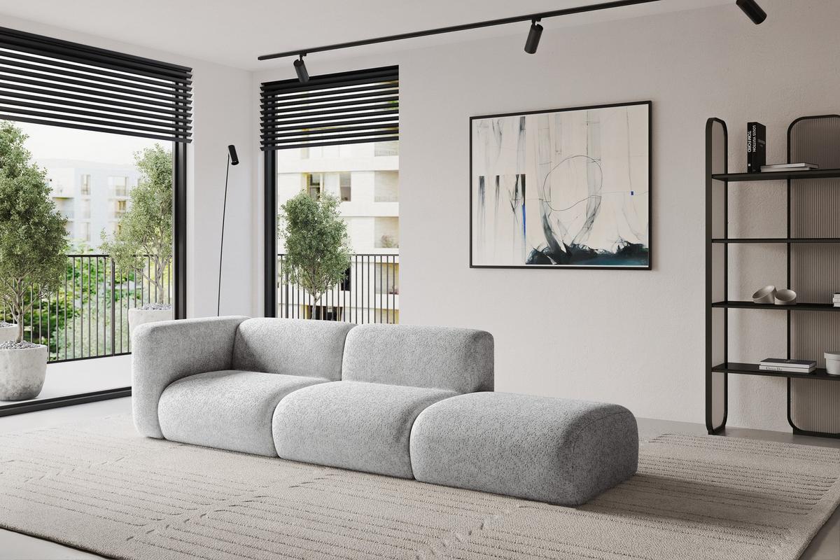 SOFA Ottomane Links MIRA-S3 296x89x70 Grau Velours - Schwarz/Grau, Holzwerkstoff/Kunststoff (296/70/89cm) - ALTDECOR