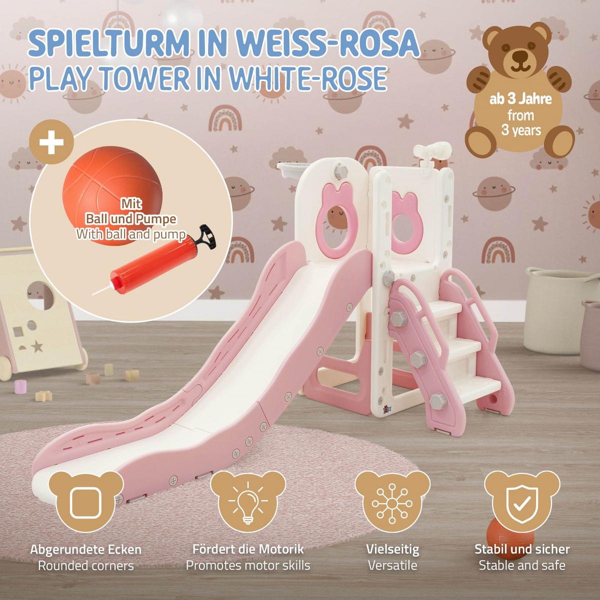 KINDERRUTSCHE Weiß-Rosa aus Kunststoff - Rosa, Kunststoff (91/90/162cm) - Joyz