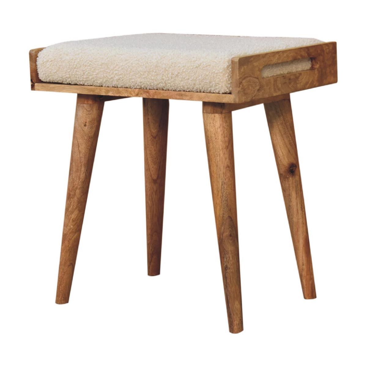 FUSSHOCKER Bouclé Creme Tablett-Stil, Nordische Beine - Beige, Holz (50/52/35cm) - Artisan Furniture