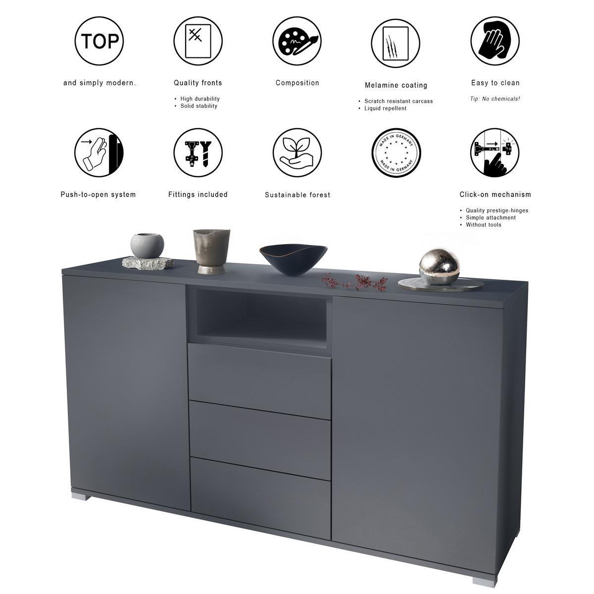 SIDEBOARD Skadu Weiß matt - Anthrazit/Weiß, Holzwerkstoff (138.5/75.5/35cm) - Vladon