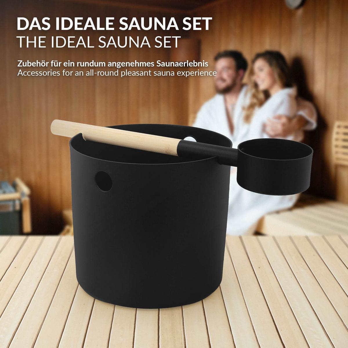 SAUNA ZUBEHÖR SET 2 tlg Aufgusseimer Saunakelle aus Aluminium Schwarz Saunaaufguss Set - Schwarz, Metall (24.3/22.5/24.3cm) - LuxeBath