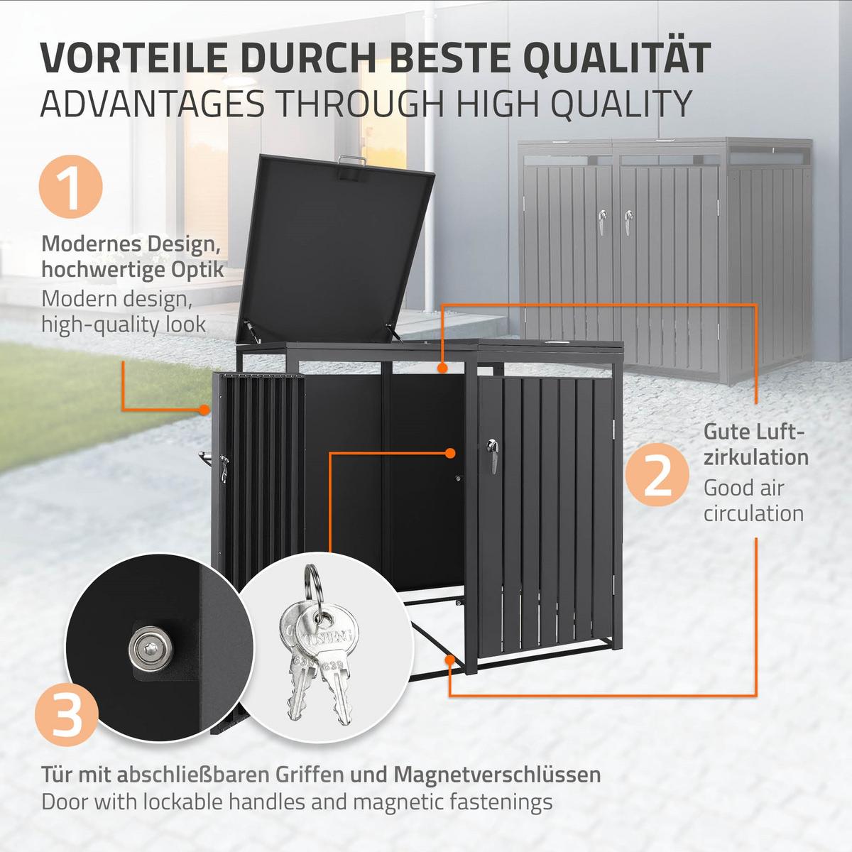 MÜLLTONNENBOX 4er Anthrazit - Anthrazit, Metall (264/120/80cm) - ML-DESIGN