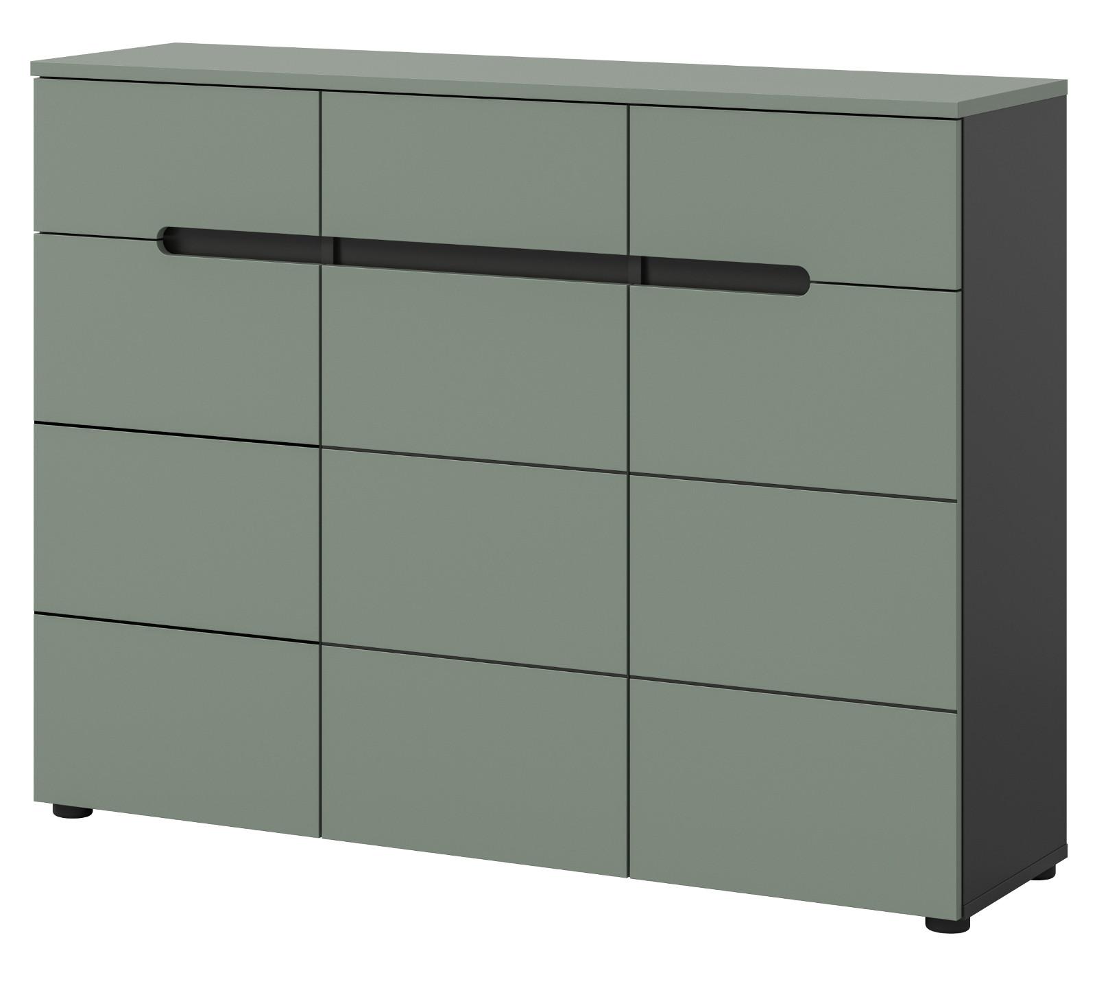 SCHUHKOMMODE Salbei Grün, Basalt Grau 120 cm, Flurkommode mit Soft-Close und Vollauszug - Salbeigrün/Schwarz, Holzwerkstoff/Kunststoff (120/94/37cm) - Inn.Furn