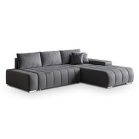 ECKSOFA ALESE R-S Grau Velours-Stoff mit Schlaffunktion - Silberfarben/Grau, Holz/Textil (265/185cm) - MASSENO