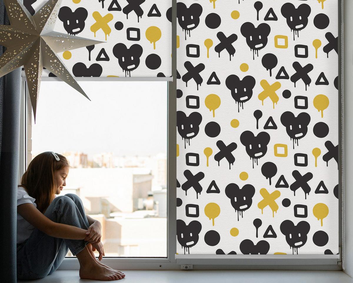 INNENROLLO - Fensterrollo - Rollo - 120x140 cm - Schwarze und gelbe Muster - Schwarz, Kunststoff (120/140/0.5cm) - TULUP