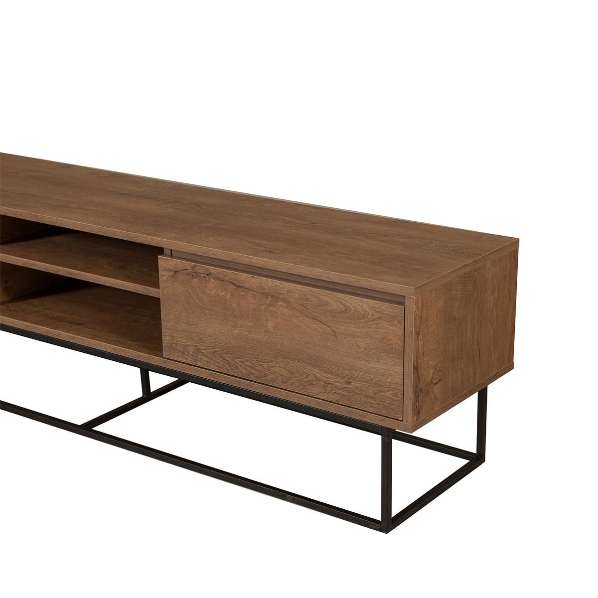 TV-MÖBEL 2 Nischen 2 Schubladen Nussbaum Dekor L180 cm - Rodez - Nussbaumfarben, Holzwerkstoff (40/50/12cm) - Calicosy