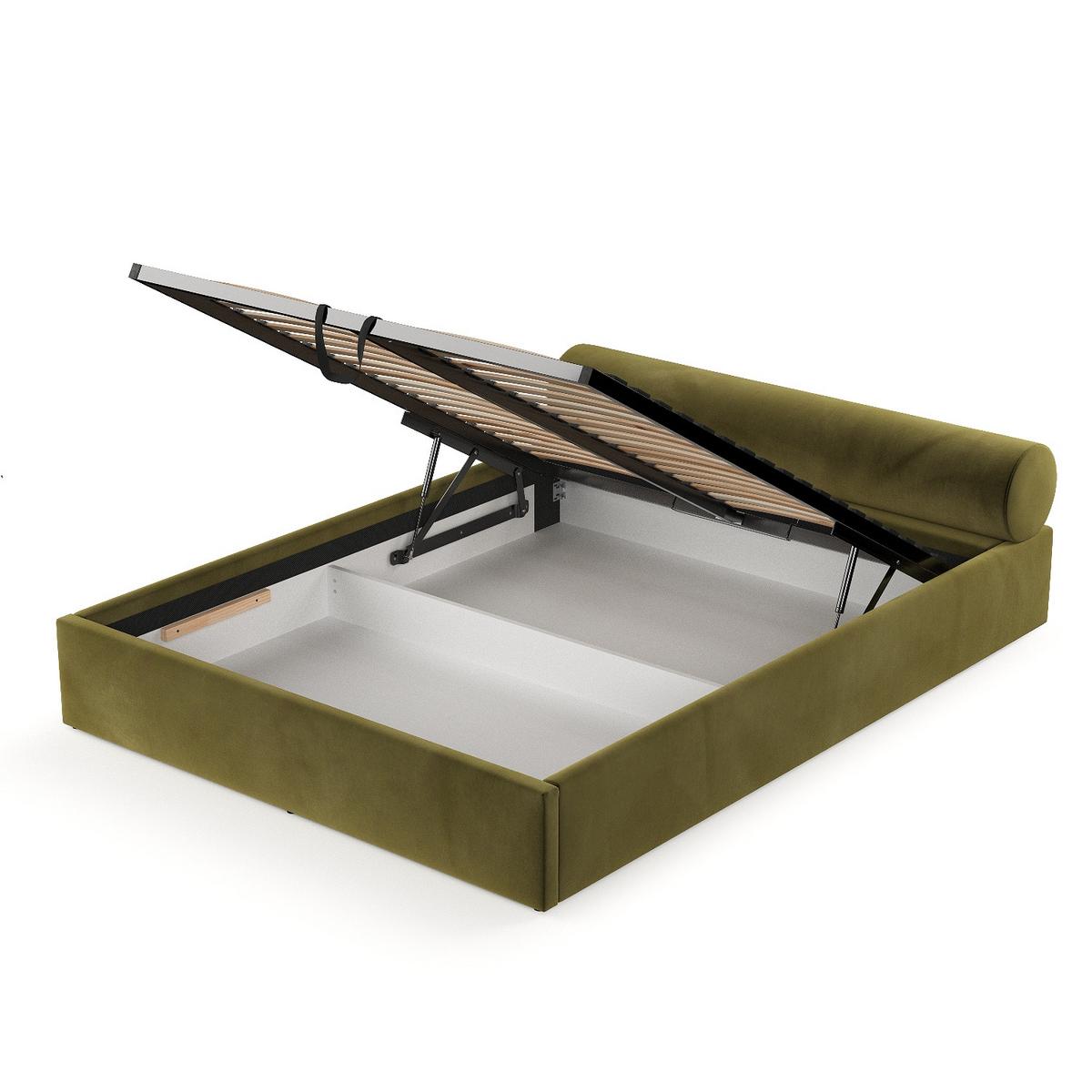 POLSTERBETT Solvo mit Stauraum 140/200 cm Grün im Kronos Stoff - Schwarz/Naturfarben, Holz/Holzwerkstoff (140/200cm) - AltaBeds