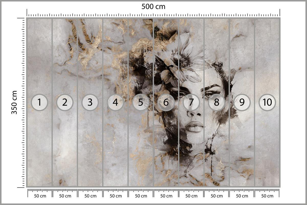 FOTOTAPETE für Wohnzimmer Frau Porträt Beton Blumen Modern 500x350 - Gelb/Beige, Papier (500/350cm) - Muralo