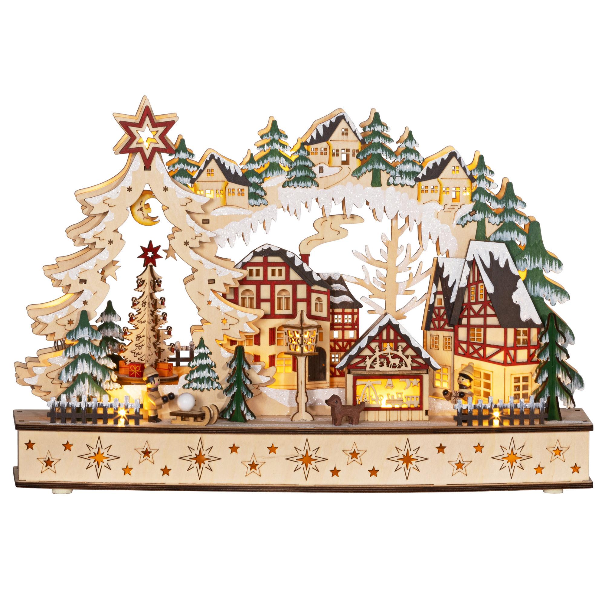 WEIHNACHTSDORF LED Winterlandschaft mit Waldszene, Weihnachtshäusern, Natur - Naturfarben, Holz (12/30/45cm) - HOMCOM