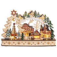 WEIHNACHTSDORF LED Winterlandschaft mit Waldszene, Weihnachtshäusern, Natur - Naturfarben, Holz (12/30/45cm) - HOMCOM