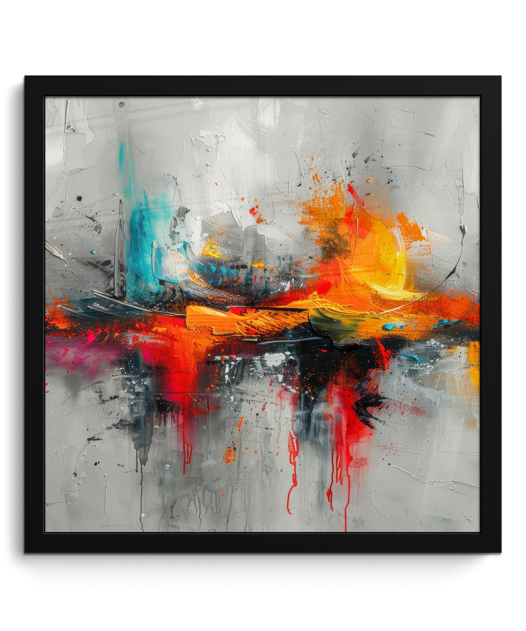 POSTER MIT RAHMEN Moderne Kunst - Orange - Grau - Abstrakt 40x40 cm - Hellgrau, Papier (40/40cm) - MuchoWow