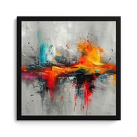 POSTER MIT RAHMENGERAHMTES BILD Moderne Kunst - Orange - Grau - Abstrakt 40x40 cm - Hellgrau, Papier (40/40cm) - MuchoWow
