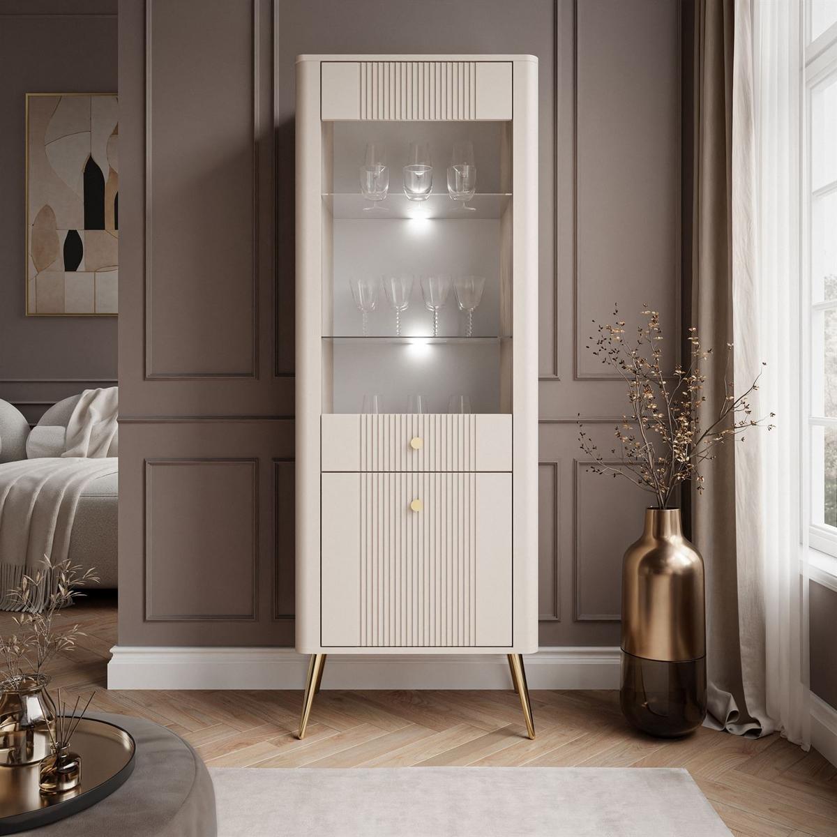 VITRINE ELYSIA KASCHMIR mit LED-Beleuchtung - Kaschmir, Holzwerkstoff (65/180/39cm) - Lookway