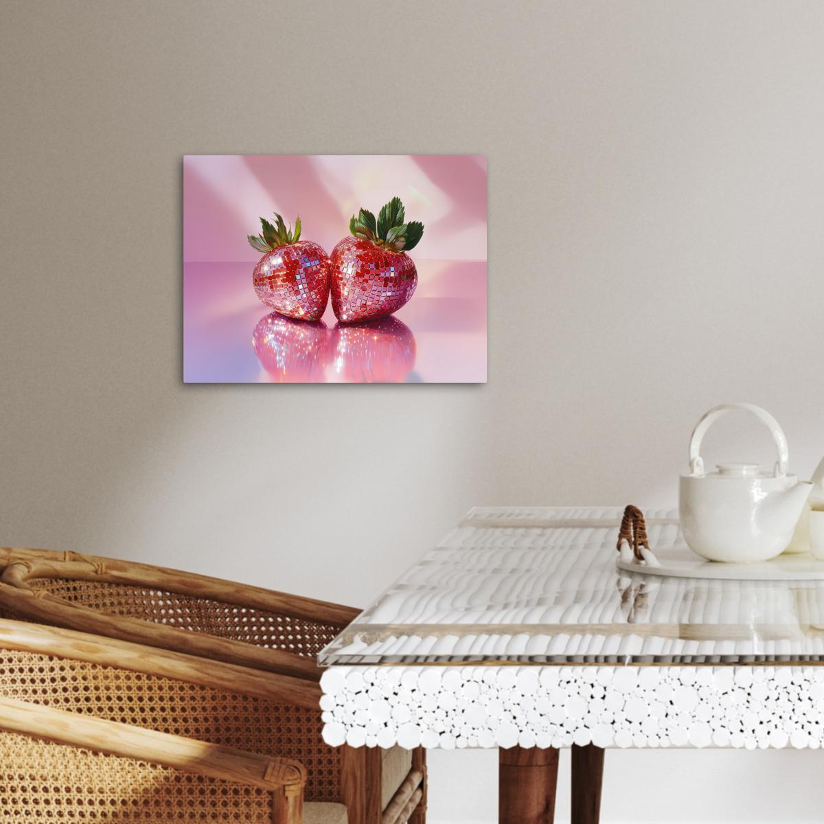 LEINWANDBILD Disco - Obst - Glitzer - Erdbeere Wandbild 40x30 cm - Pink, Textil (40/30cm) - MuchoWow