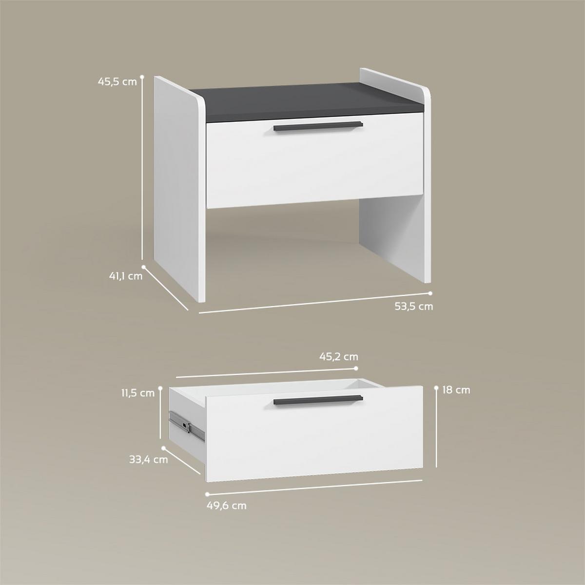 ESSZIMMERBANK Tiberio Weiß 53.5 x 41.1 cm mit 1 Schublade - Weiß, Holzwerkstoff (53.5/45.5/41.1cm) - Livinity®