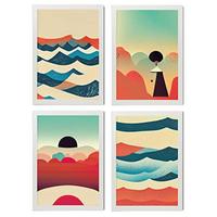 POSTER Set mit 4 Wolken Abstrakt Moderne Galaxien A4 Weißer Rahmen - Weiß, Papier (29.7/3cm) - Nacnic