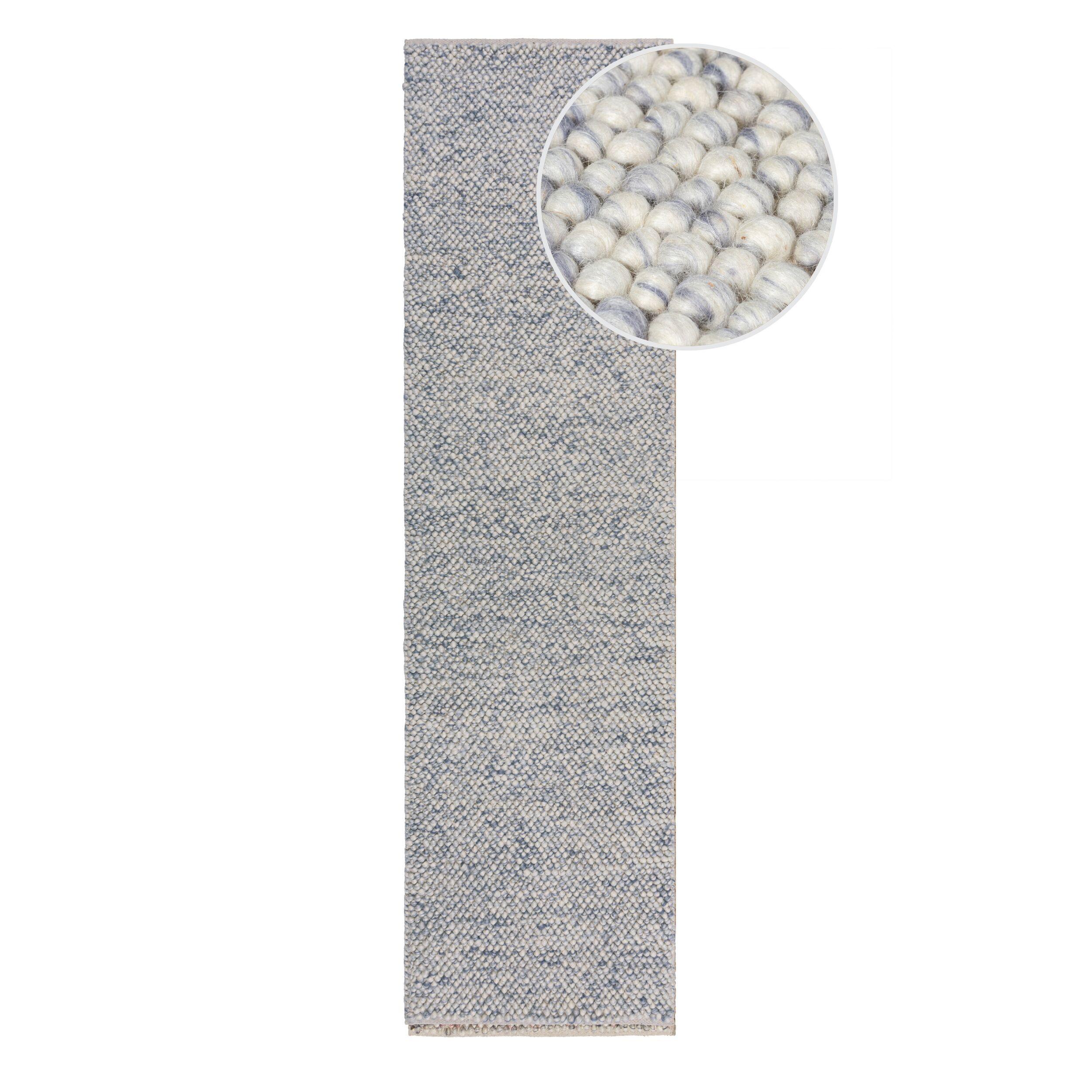 TEPPICH aus Wolle handgewebt MEDWAY in Blau, einfarbig, 60 x 230 cm - Blau, Textil (60/230cm) - KADIMA DESIGN
