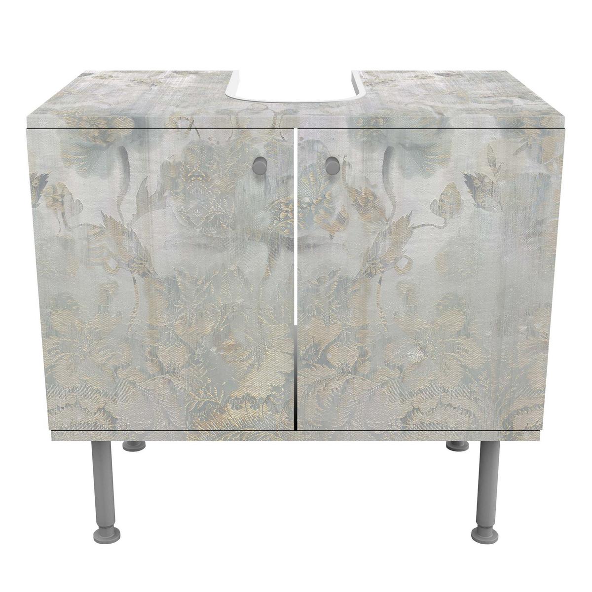 WASCHBECKENUNTERSCHRANK Strukturierte Vintage Blumen 60/55/35 cm - Silberfarben, Holzwerkstoff (60/55/35cm) - Bilderwelten