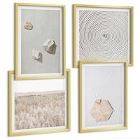 BILDER SET 4er Set - 50x50 cm & 40x60 cm Goldrahmen - Leichte Boho-Sandtexturen - Goldfarben, Kunststoff (50/50cm) - TULUP