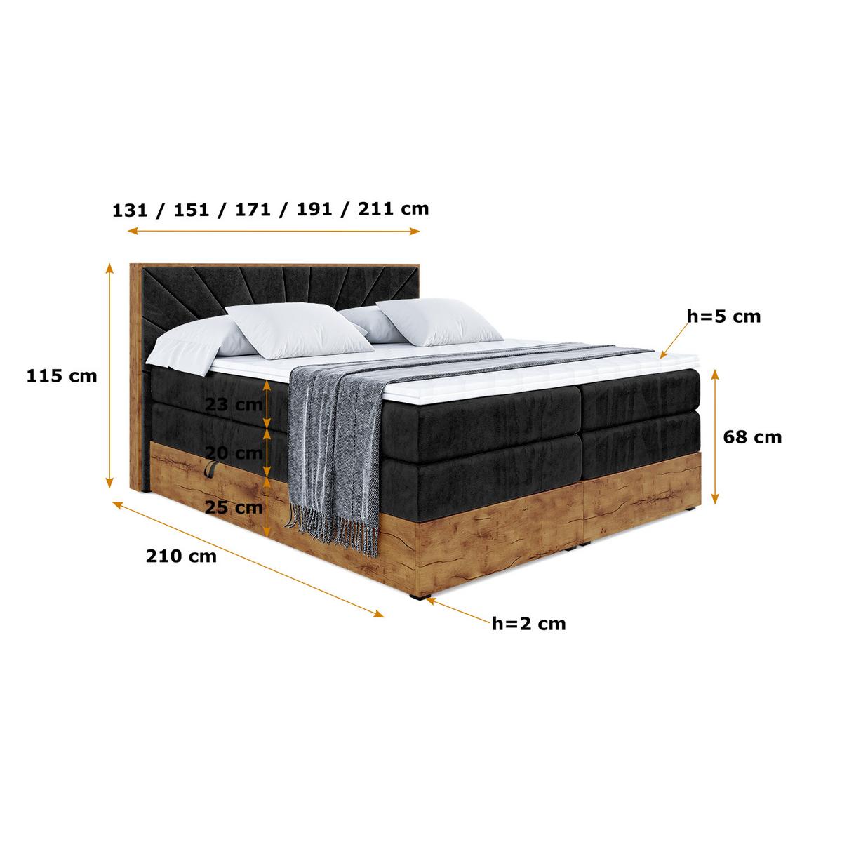 BOXSPRINGBETT mit Matratze H3|H4 und Lattenrost - LOLLI6 KING-120x200 - Schwarz Casablanca - Schwarz, Holzwerkstoff (120/200cm) - ALTDECOR
