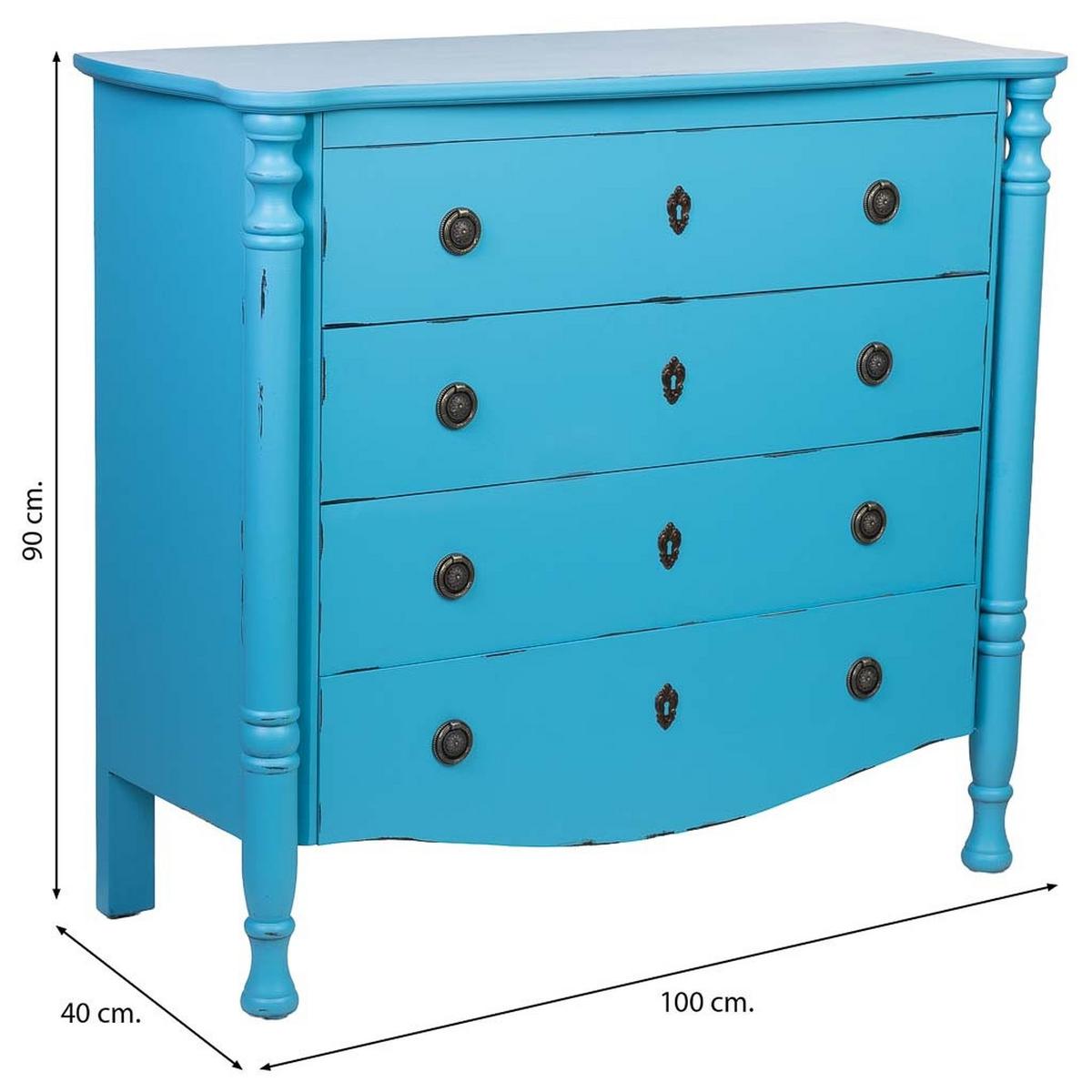 KOMMODE aus lackiertem Holz mit 4 Schubladen 100x40x90 cm - Blau, Holz (100/90/40cm) - Wanderlust