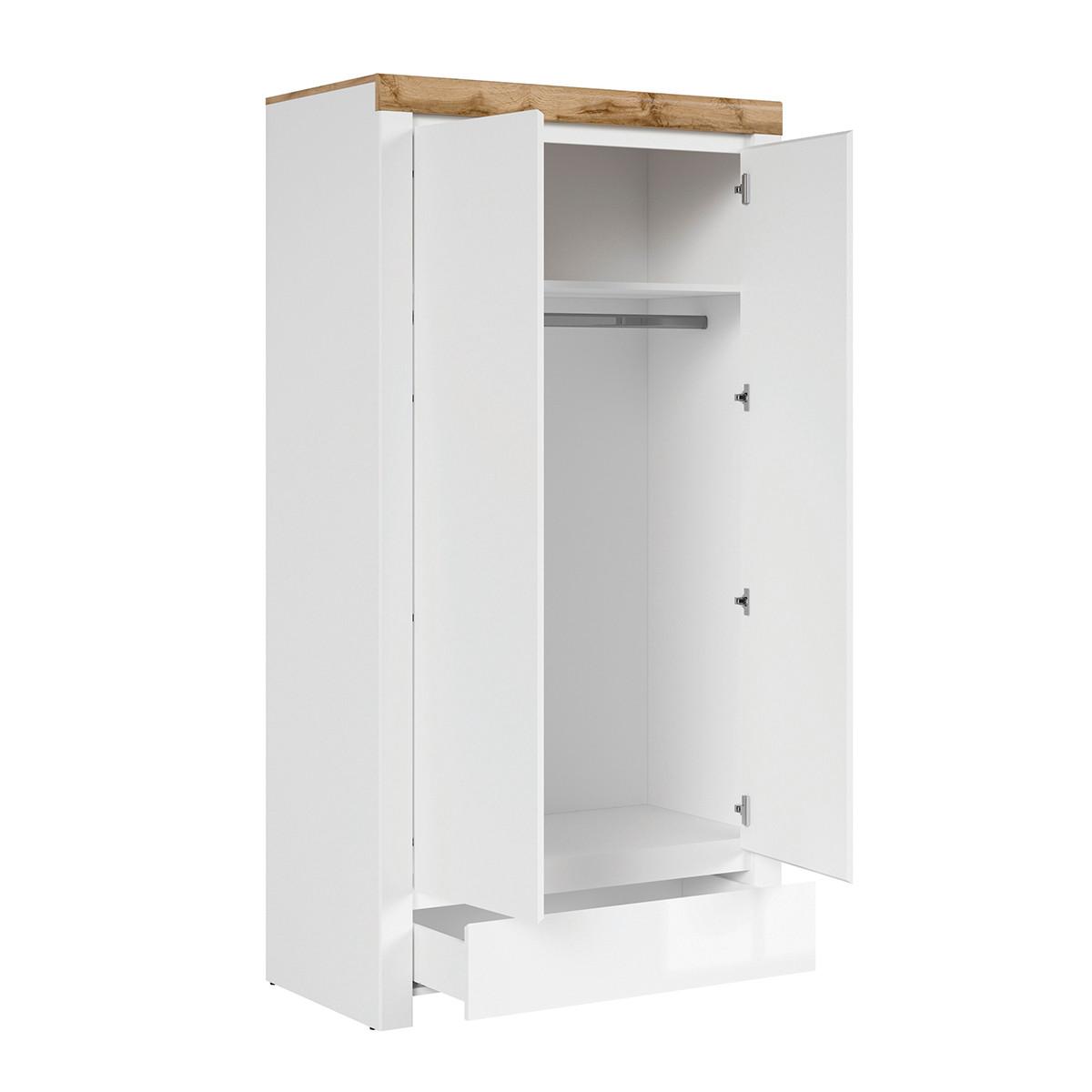 SCHRANK 2 Türen Hella Weiß und Holz - Weiß, Holzwerkstoff (106/203/56cm) - Petits-meubles