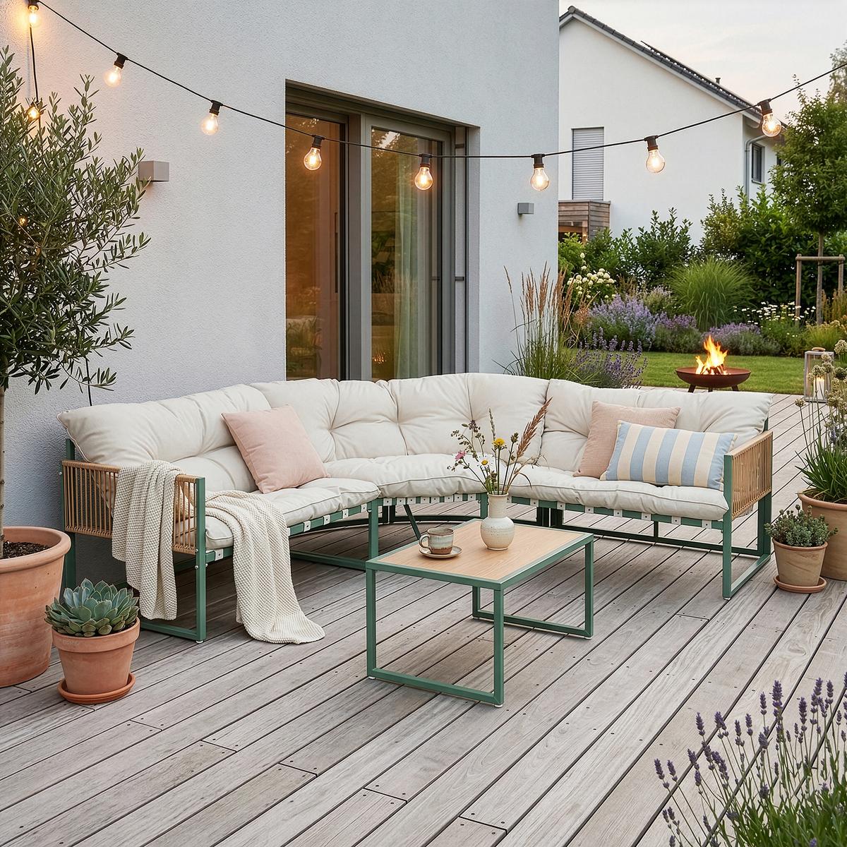 GARTENMÖBEL-SET 4 TLG. Karg - Eichefarben/Beige, Kunststoff/Metall - casa.pro