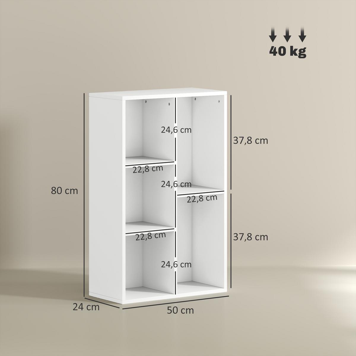 BÜCHERREGAL, Standregal mit 5 Ebenen, Aufbewahrungsregal, für Wohnzimmer - Weiß, Karton (24/80/50cm) - HOMCOM